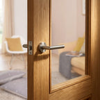 Internal Oak Fire Door FD30 Rated, Fully Finished with 1 Light Clear Glass - detail view