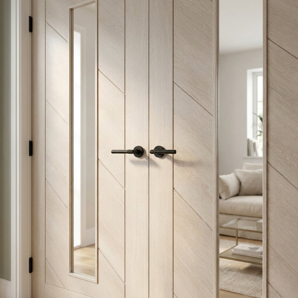 Internal Double Door with Clear Glass, Fully Finished, Ivory, Stockholm Style - detail view