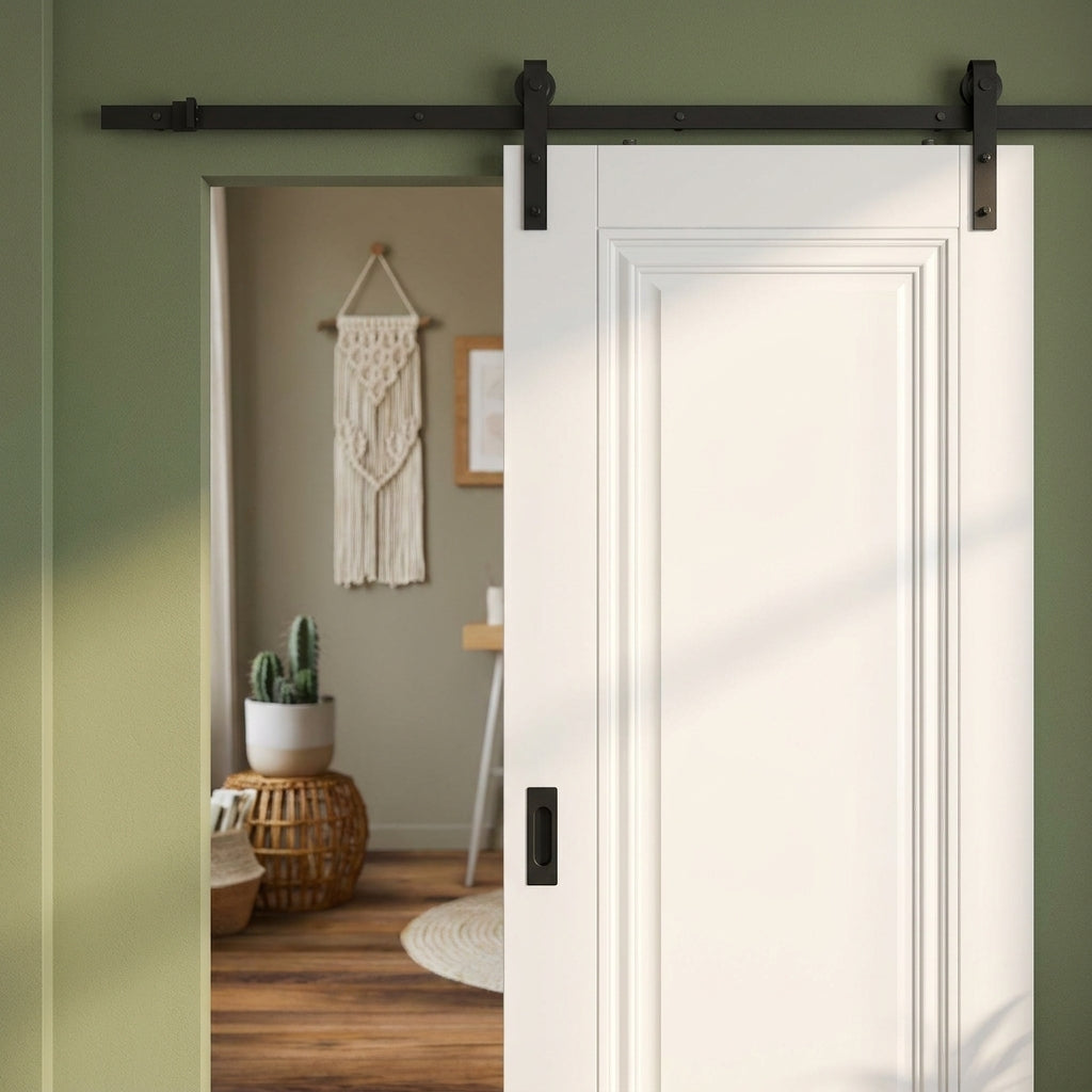 White Internal Sliding Door - Primed Finish, 1 Panel, Solid Engineered Core - detail view