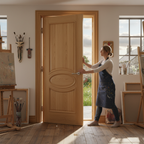 Premium Oak Internal Door with Raised Mouldings and Clear Bevelled Safety Glass - High-Quality Professional Grade for Industrial and Commercial App...