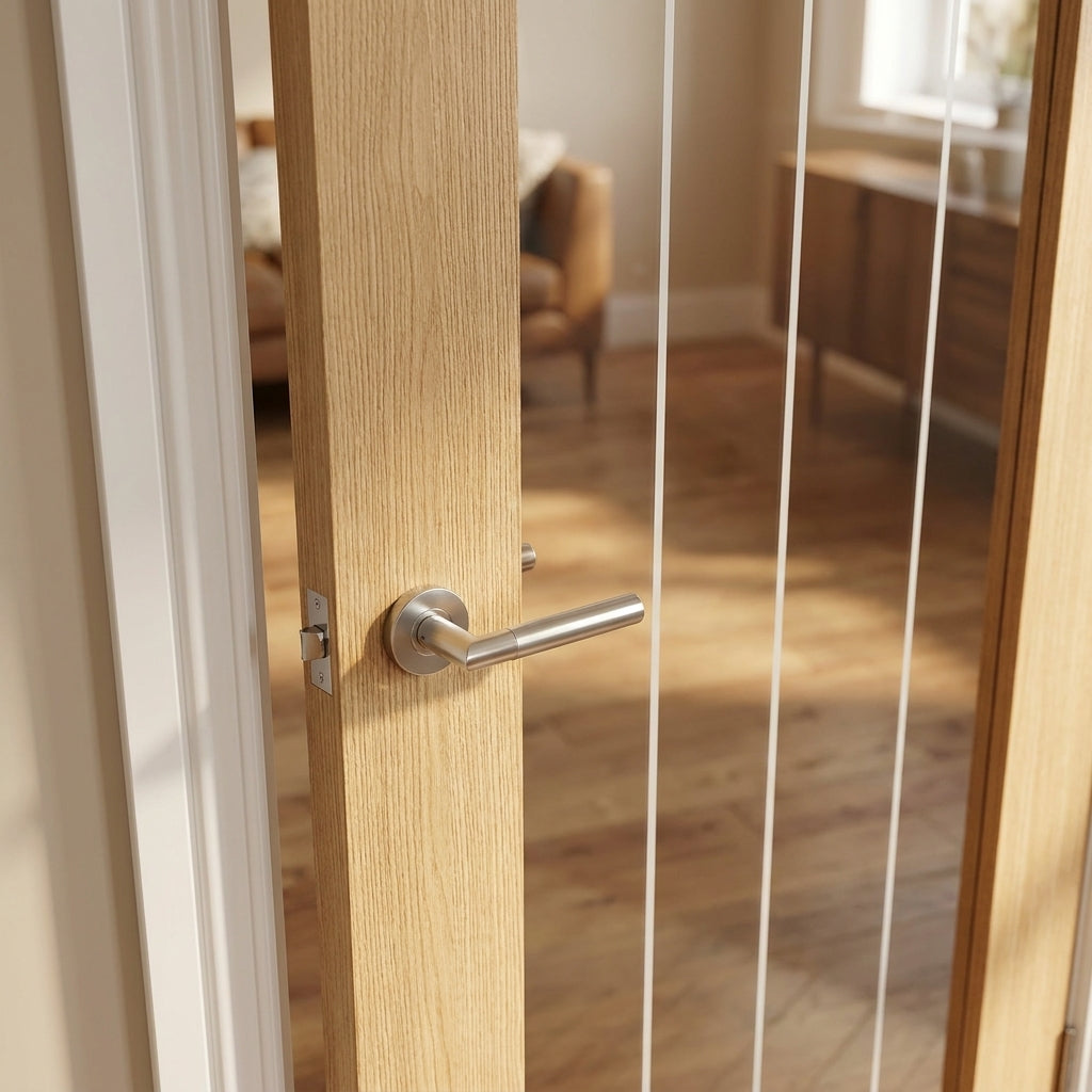 Internal Oak Door Made-to-Measure with 1 Light Obscure Lined Clear Glass - detail view