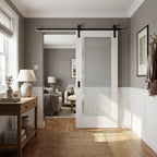 White Internal Sliding Door with 1 Light Obscure Glass, Primed Finish
