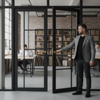 Premium Custom Made Industrial Style Tinted Glazed Door Pair with Solid Core Construction and Unique Geometric Design