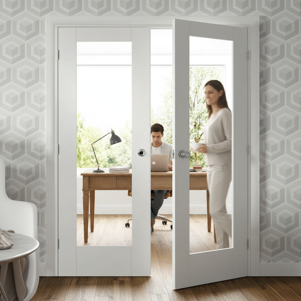Premium Internal White Primed Pattern 20 French Doors with Clear Safety Glass for Contemporary Design