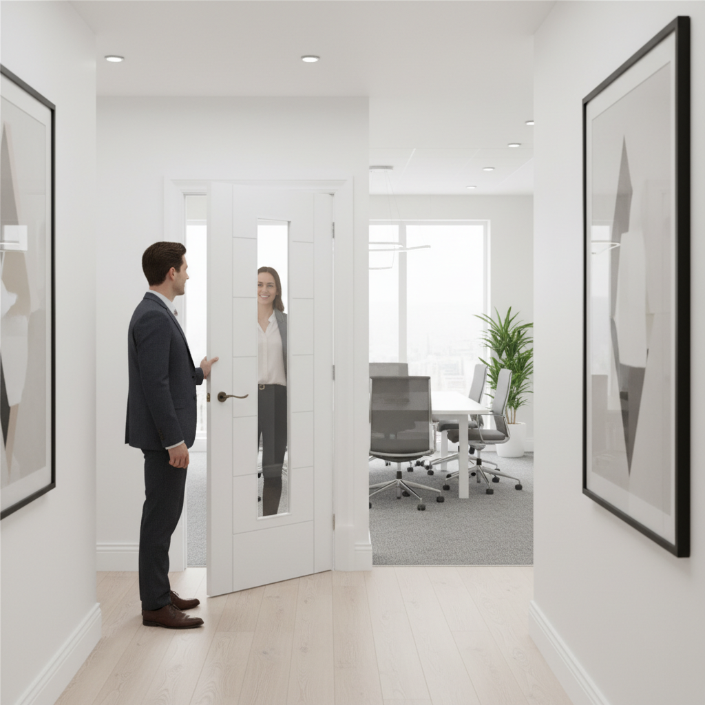 Premium 7 Panel Laminate Glazed Door with Linear Design for Enhanced Natural Light