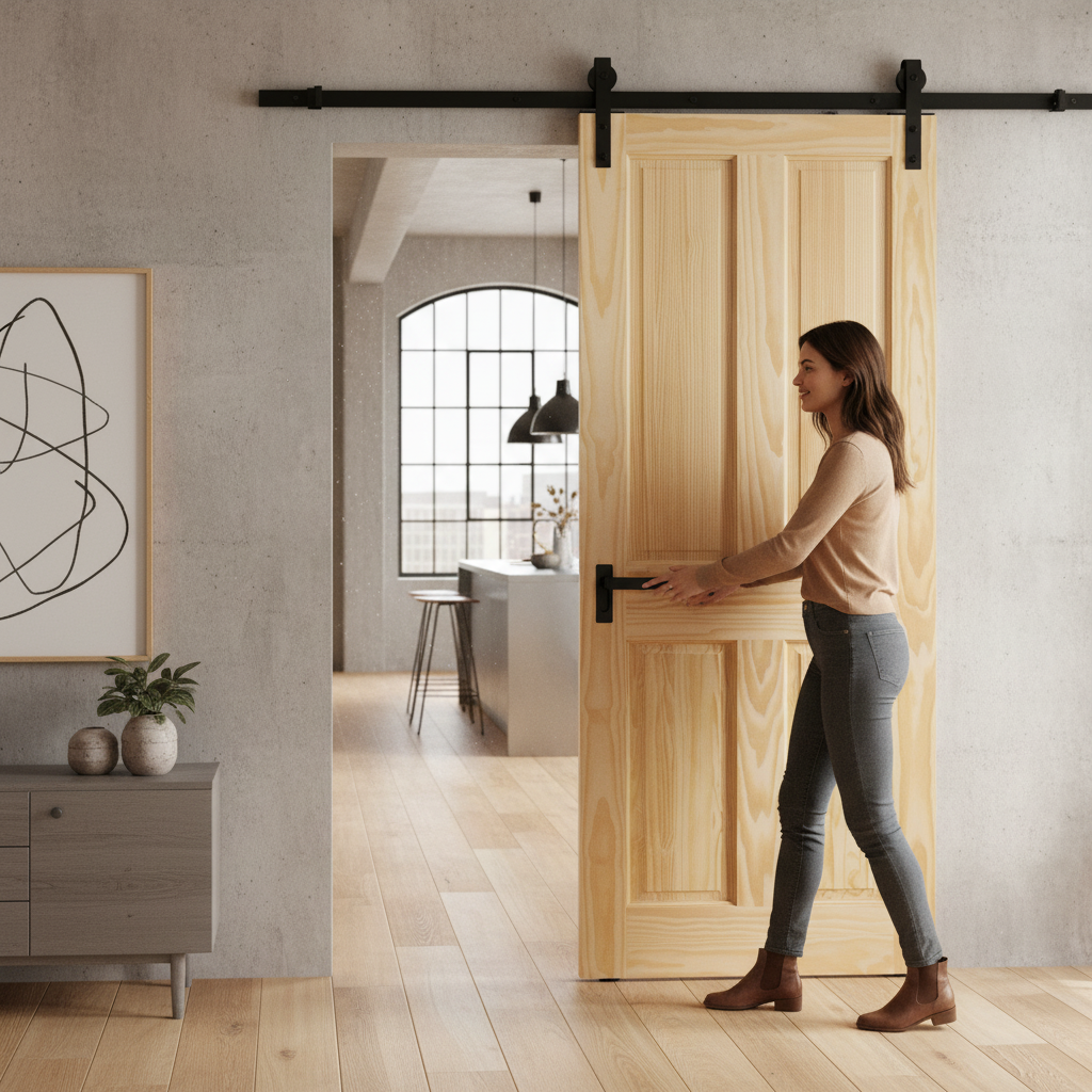Premium Clear Pine Internal Unfinished 4 Panel Sliding Door with Top Mounted System