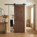 Fully Finished Walnut Internal Sliding Door with 4 Panels and Black Top Mount