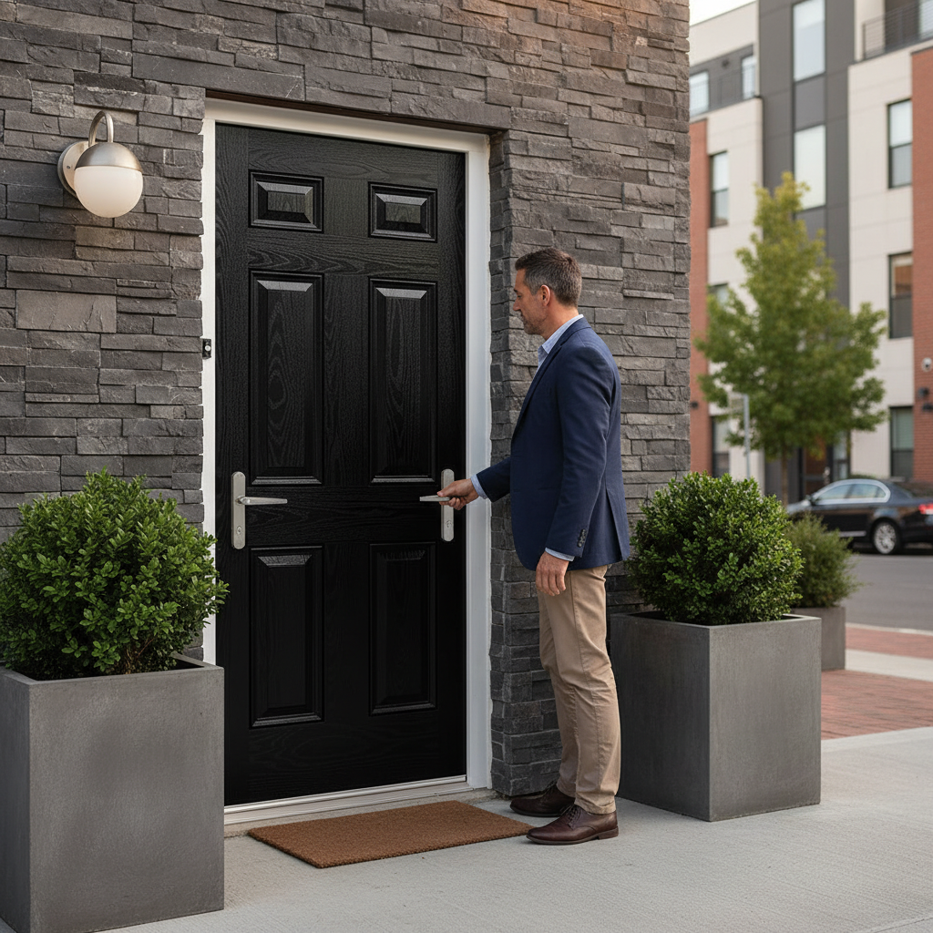 Premium 6 Panel Composite External Door - Black and White GRP with Low Maintenance and Thermal Efficiency Features