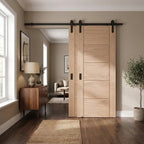 Unfinished Oak Internal Bypass Sliding Door with Black Face Mount