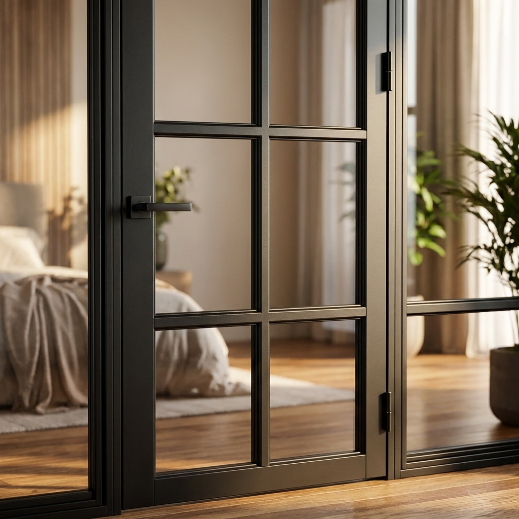 Internal Made-to-Measure Black Door Fully Finished with 6 Light Clear Glass - detail view
