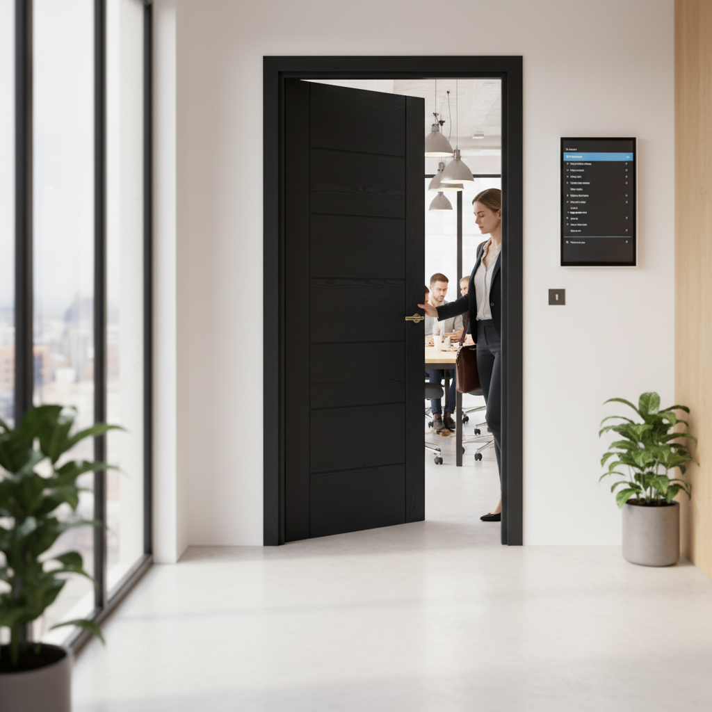 Premium 7 Panel Laminate Door with Sleek Black Finish and Modern Grooves for Home Upgrade