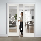 Premium Clear Glazed Double Pocket Door System with 5 Panels and Adjustable Frame Sizes for Stylish Home Transformation