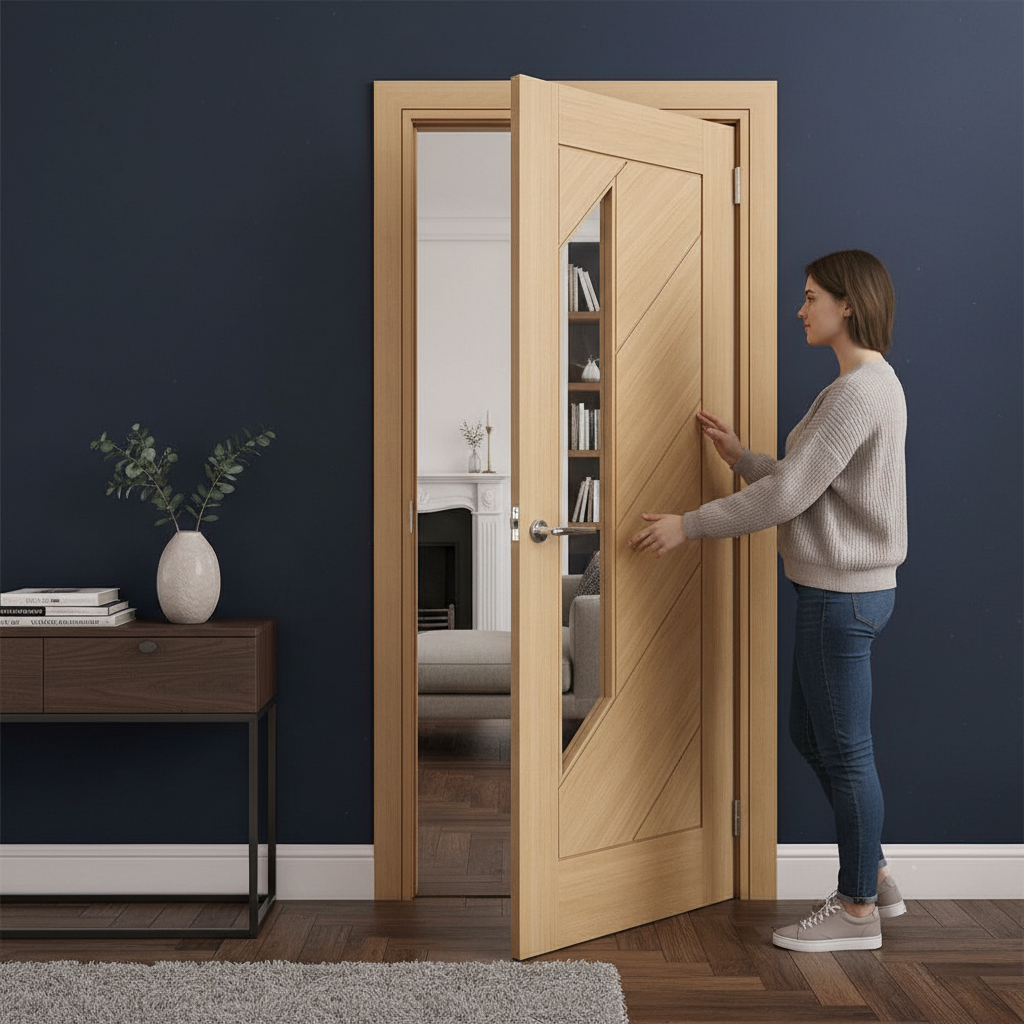 Premium Glazed Fire Door with American White Oak Veneer and FD30 Fire Glass - Fully Finished with Solid Core