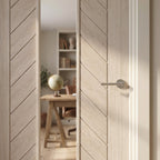 Ivory Fully Finished Internal Chevron Door with Clear Glass, Hollow Core - detail view
