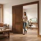 Premium Stylish Walnut Room Divider with Bi-Folding Doors and Top Hung System for Flexible Space Management