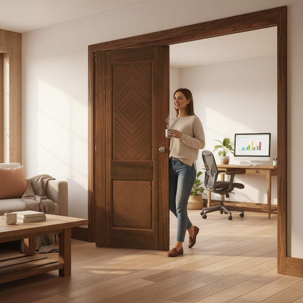 Premium Stylish Walnut Room Divider with Bi-Folding Doors and Top Hung System for Flexible Space Management