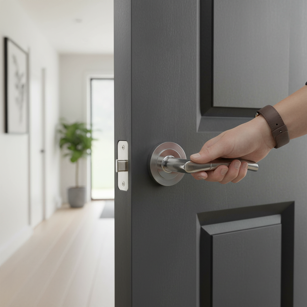 Premium Lever On Round Rose Handle Set - Stylish Chrome Finish with Hinges and Latch for Internal Doors - Image 2