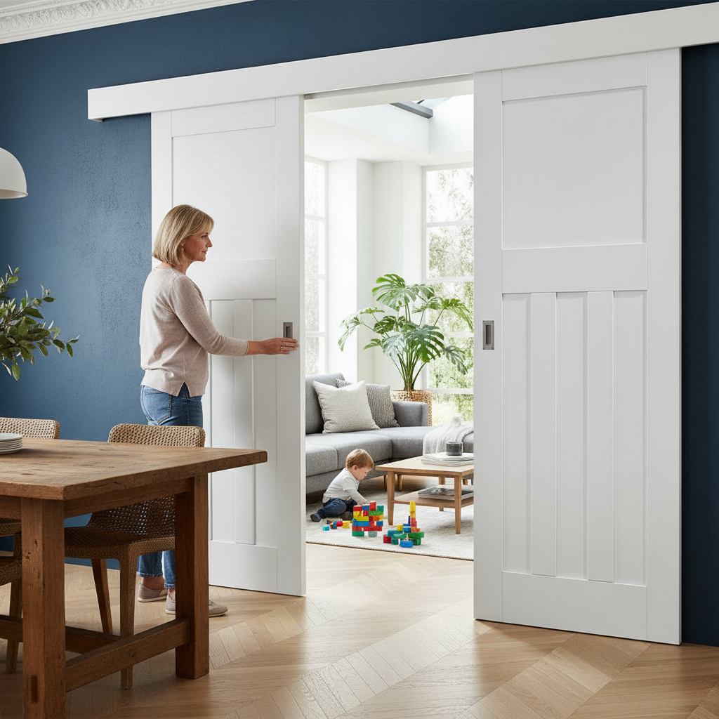 Premium Double Sliding Door System with White Pelmet and Hardware for Internal Use - Adjustable for 35mm to 50mm Thick Doors