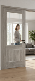 Premium Light Grey Internal Glazed Door with Decorative Frosted Lines for Modern Interiors