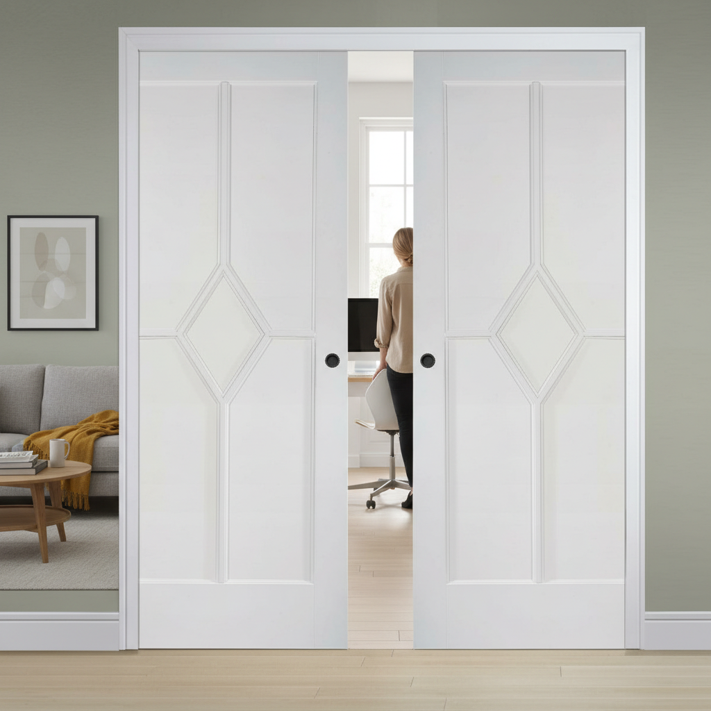 Premium White Primed Double Pocket Door Set with Galvanised Steel Frame and 35mm Thick Doors for Modern Elegance