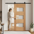 Premium Internal Fully Finished 7 Panel Sliding Door with Clear Glass, Black Top Mounted System for Modern Interiors