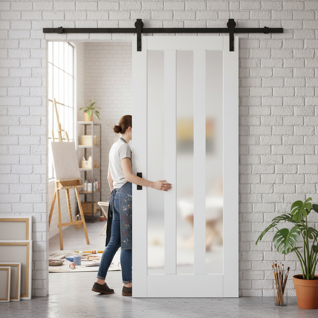 Premium Internal Sliding Door with 3 Light Obscure Glass Panels - Double Primed for Customization and Durable Solid Core Construction