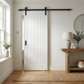 Internal White Cottage Sliding Door - White Primed, 1 Panel, Black Top Mounted