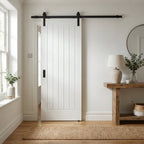Internal White Cottage Sliding Door - White Primed, 1 Panel, Black Top Mounted