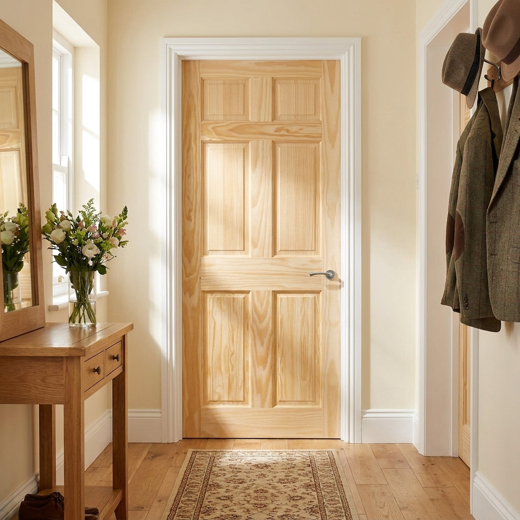 Internal Unfinished Clear Pine 6 Panel Door with Solid Engineered Core