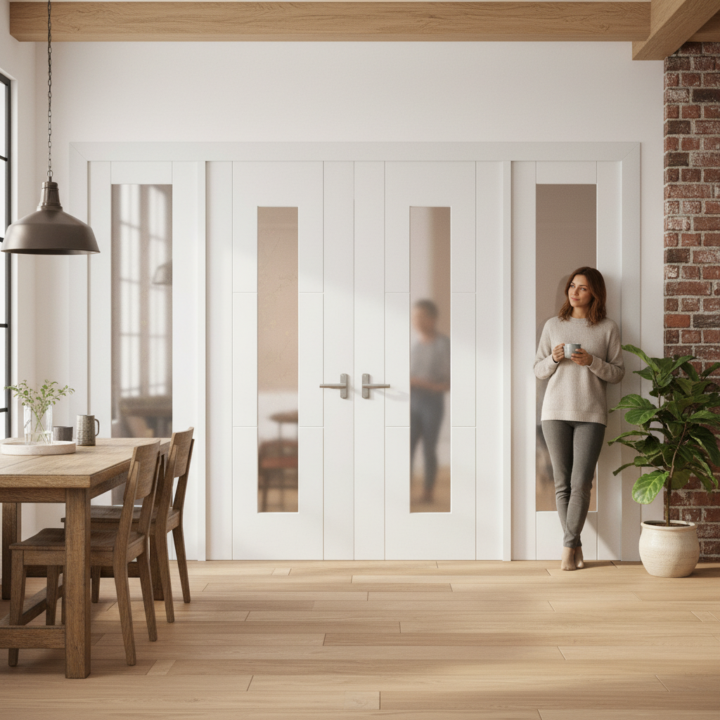 Premium Internal Room Divider Set with Obscure Glass Panels and White Primed Frame Kit for Elegant Space Separation