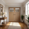 Internal Oak French Door Unfinished 1930s Style 3 Panel 1 Light Obscure Glass