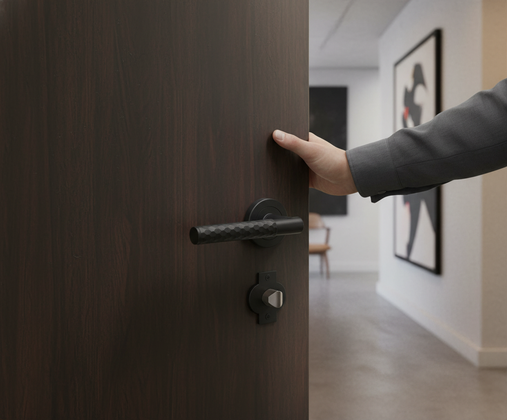 Premium Round Rose Privacy Lever Door Handle Set with Chic Black Matt Finish for Internal Use - Image 2
