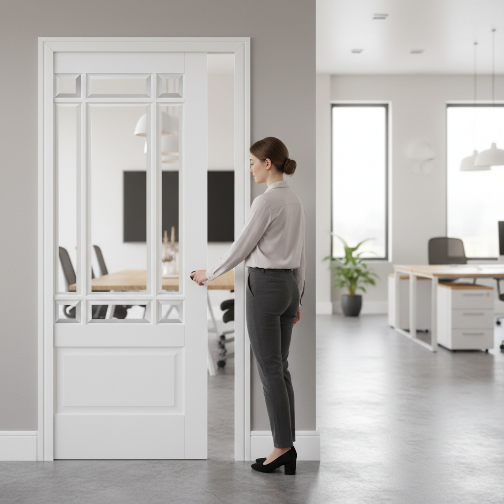 Professional Solid White Pocket Door Set with Bevelled Glazed Panels and Galvanised Steel Frame - Ideal for Home Aesthetic and Functionality