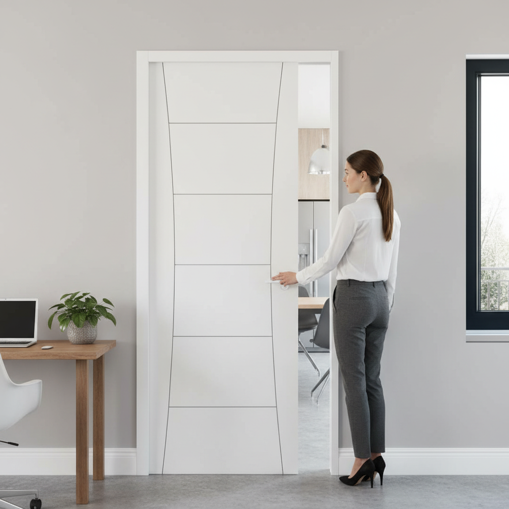 Premium White Flush Pocket Door Set - Space-Saving Design with No Bottom Track and 15-Year Guarantee