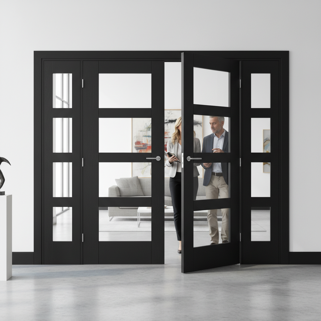 Premium Clear Glazed Room Divider with Matching Demi Panels - Customizable Sizes and Sophisticated Design