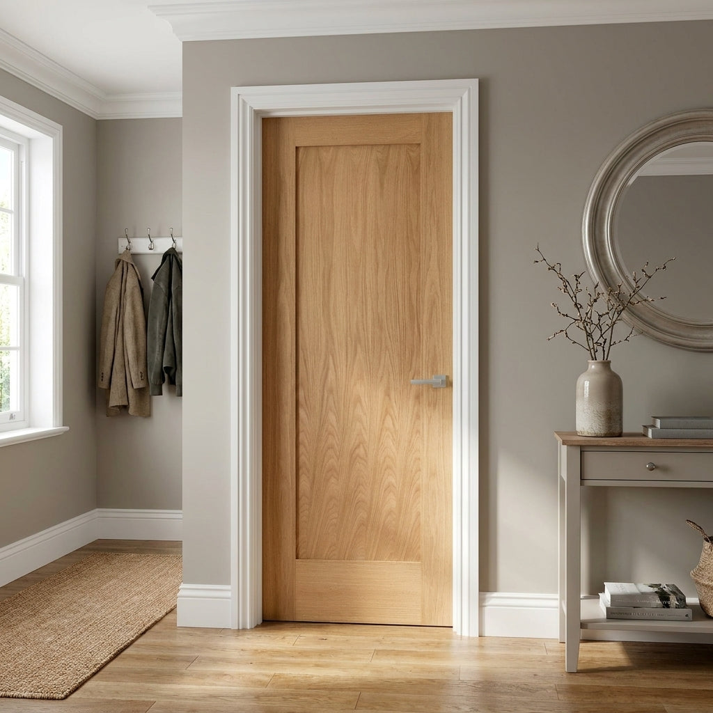 FD30 Fire Rated Oak Internal Door Unfinished 1 Panel Pattern