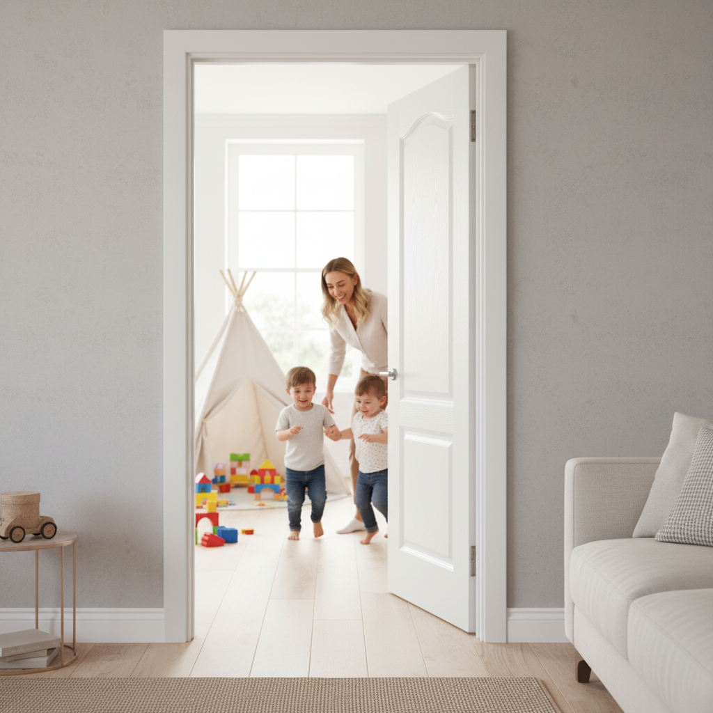 Premium Internal Lifestyle Moulded Textured 2 Panel Arch Door - Lightweight Hollow Core Design with White Primed Finish - Image 2