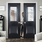 Premium Clear Glazed Double Pocket Door Set with Elegant Panels and Galvanised Steel Frame for Space-Saving and Versatile Use