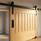 Internal Unfinished Oak Sliding Door with Black Face Mounting - detail view