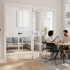 Premium Clear Glazed Industrial Style Room Divider with Adjustable Frame & Bi-Folding Mechanism for Seamless Space Management