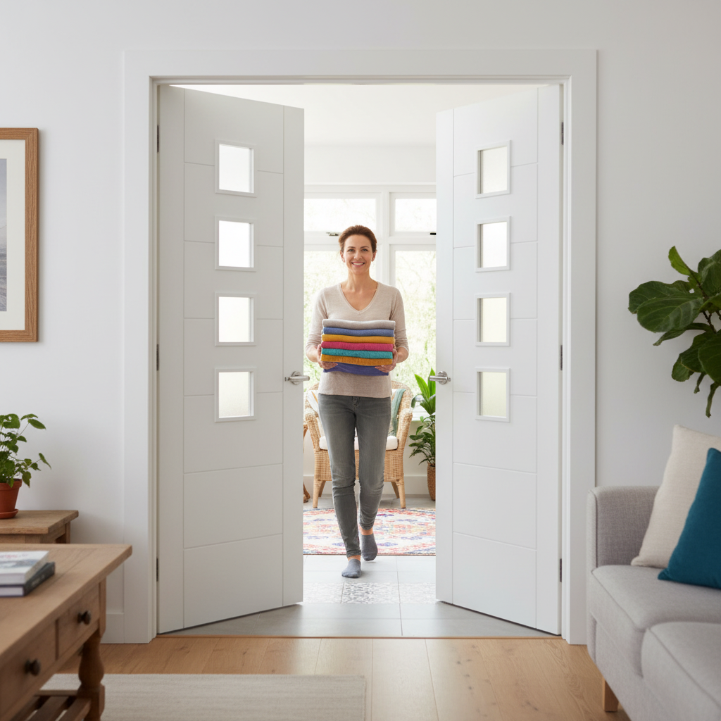 Premium Internal White Primed 7P 4 Light Obscure Glass Pair Door for Enhanced Privacy and Natural Light - Image 2