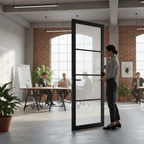 Premium Internal Fully Finished Industrial Studio 4 Light Obscure Glass Pair Door with Durable Black Finish and Contemporary Design