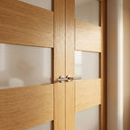 Internal Fully Finished Oak Edison 7-Panel Glazed Pair Door with 3 Lights - detail view