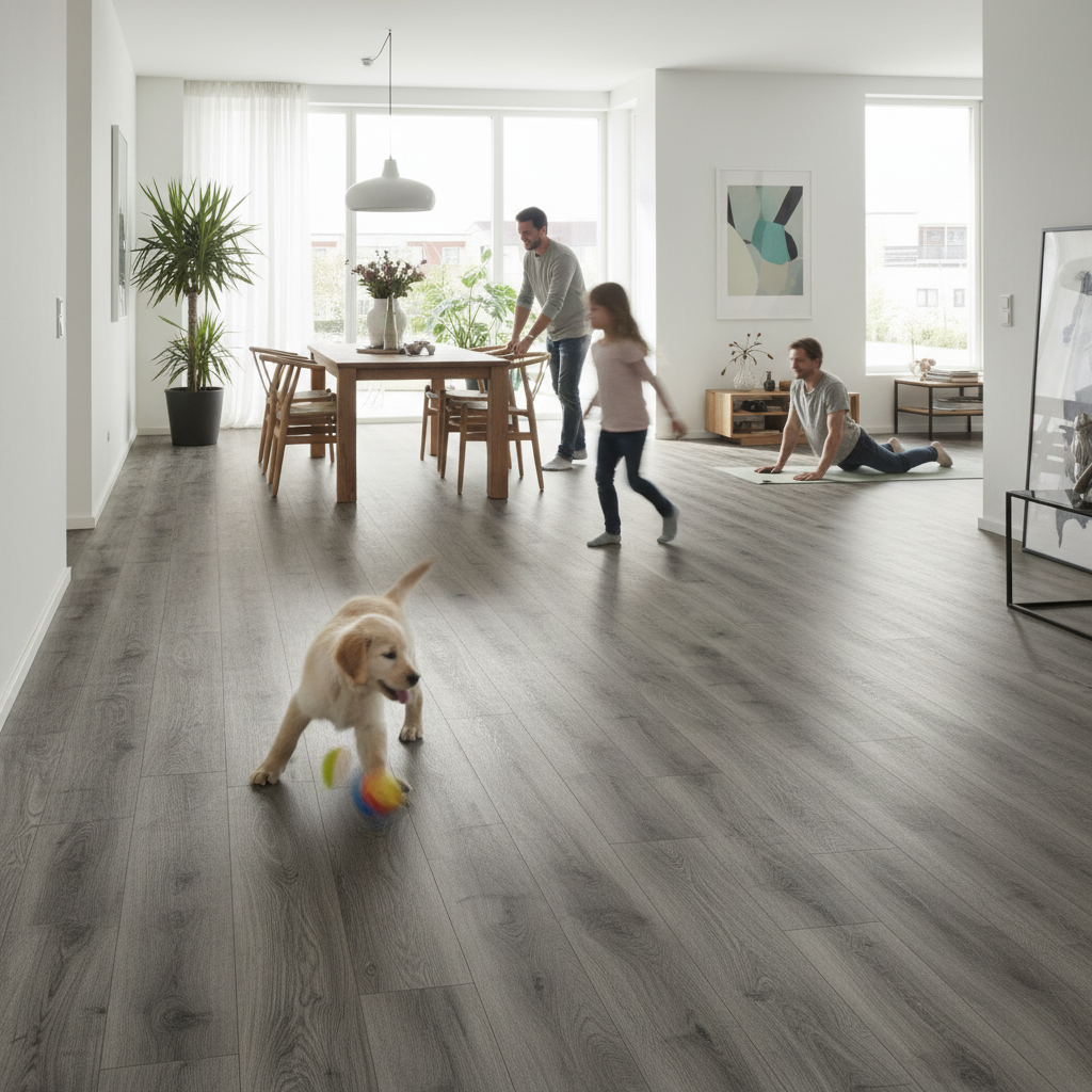 Premium 12mm Laminate Flooring with V-Grooved Edges for Solid Wood Appearance - High-Quality Professional Grade for Industrial and Commercial Appli...