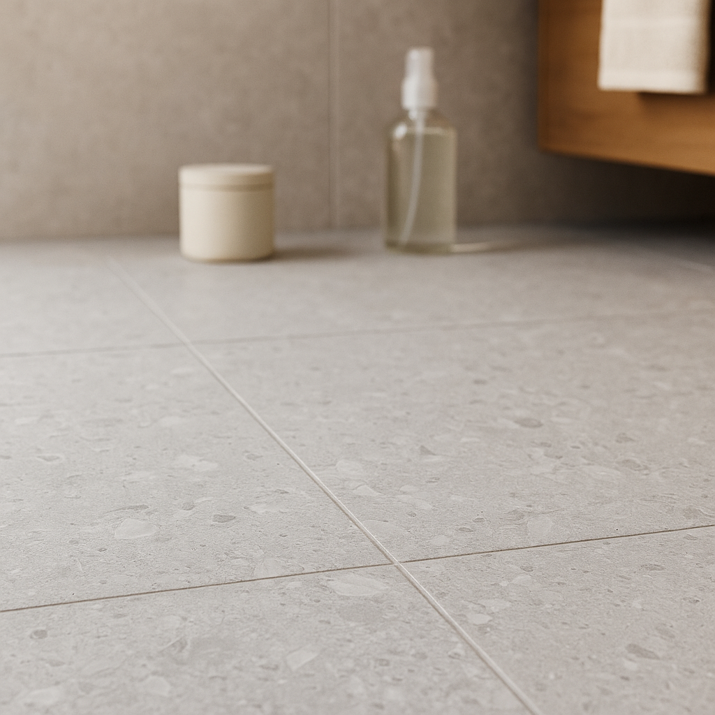 Smooth Grey Matt Terazzia Porcelain Wall and Floor Tile - detail view