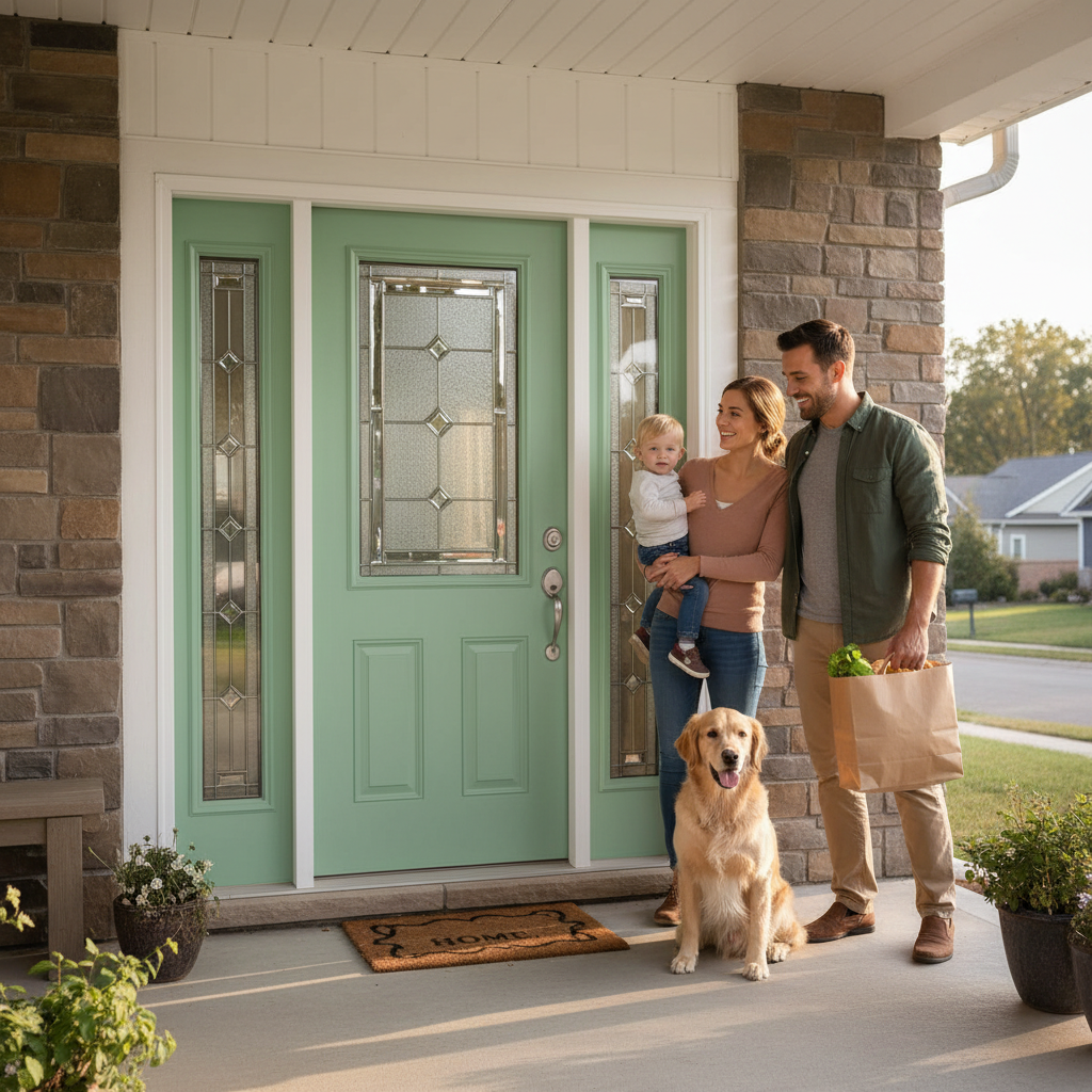 Premium Composite Grand Entrance Doors with Elegant Glass Design and Dual Color Finish, 1981mm x 838mm or 2032mm x 813mm Sizes