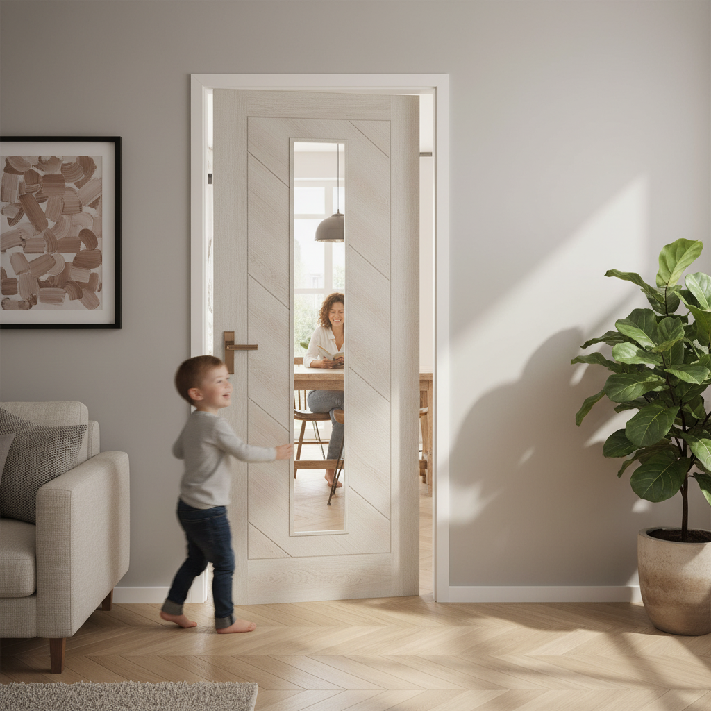 Premium Fully Finished Internal Laminate Clear Glass Door with Dark Oak Finish for Contemporary Elegance - Image 2