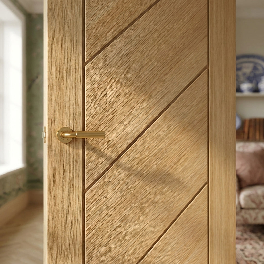 Internal FD30 Fire Door, Fully Finished Blonde Oak Stockholm - detail view