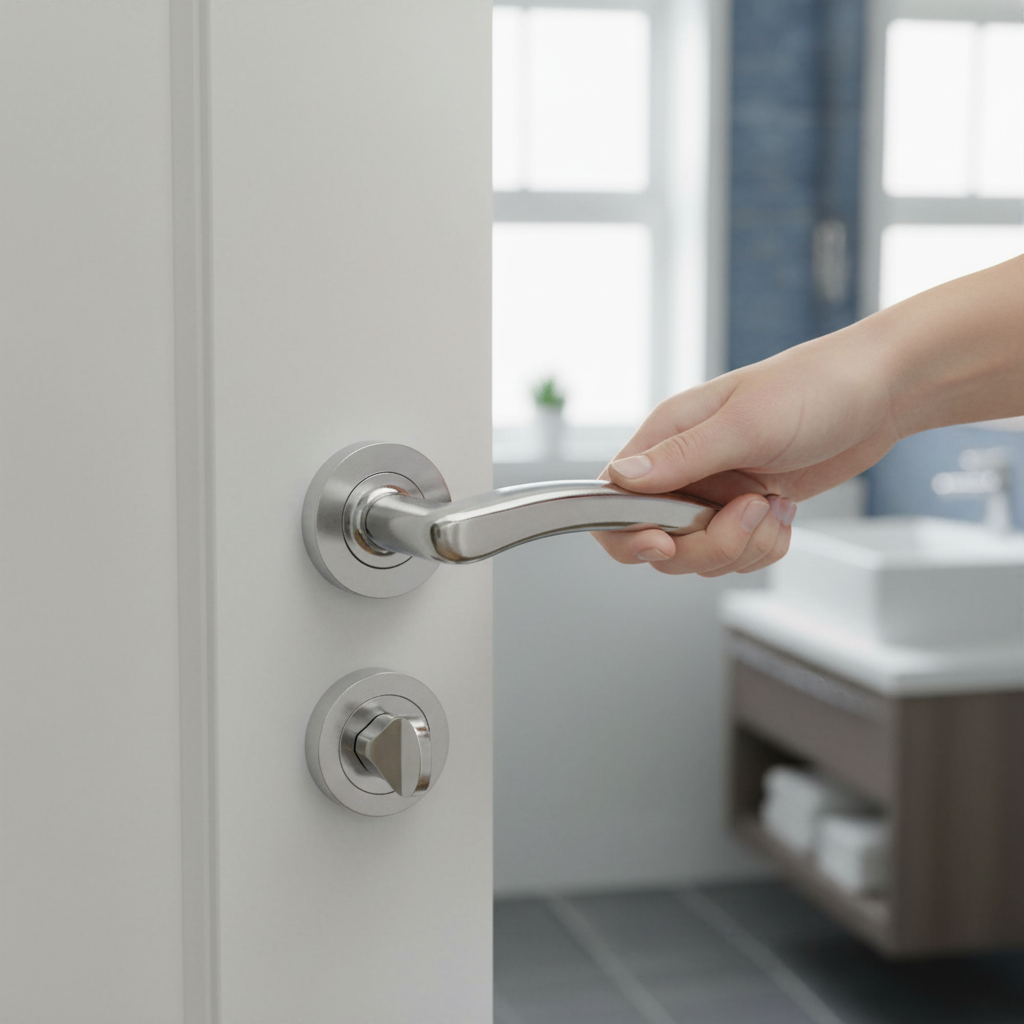 Premium Two-Tone Chrome Bathroom Lever Handle Set with Stylish Rose Design and Complete Locking Mechanism - Image 2
