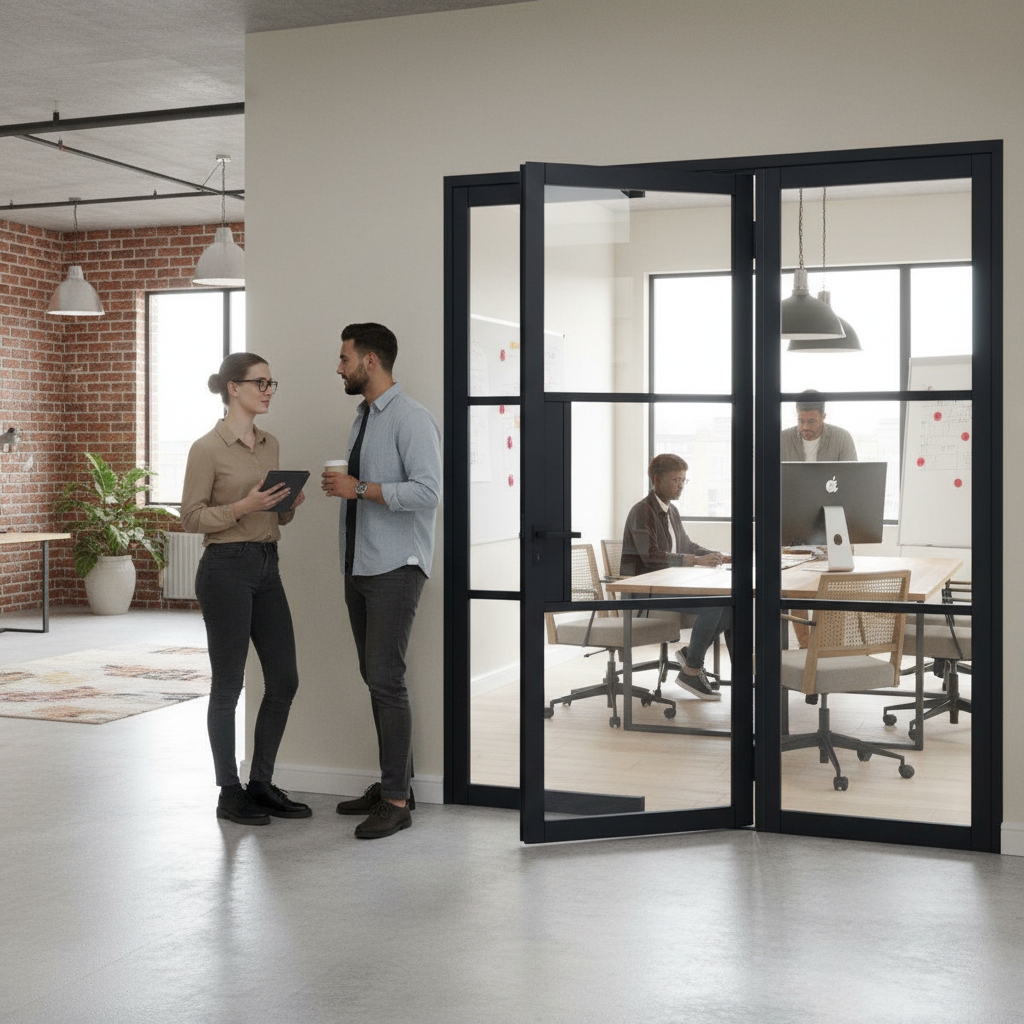 Premium Clear Glazed Offset French Doors with Side Panel - Modern Design for Bright Spaces